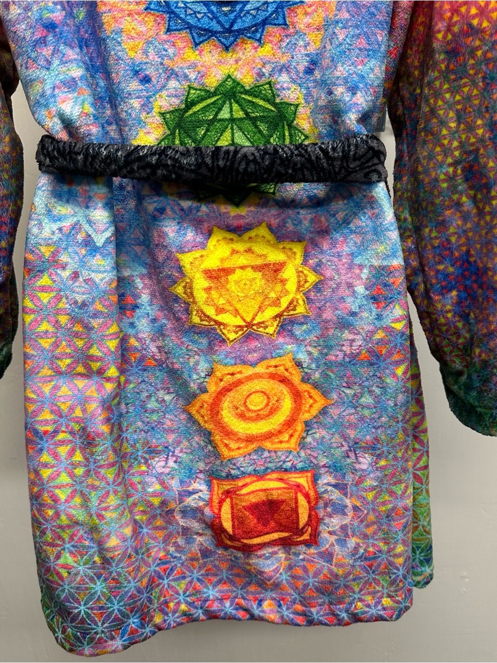 Chakra awakening plush fleece robe unisex size small soft fluffy hippie boho - Picture 4 of 10